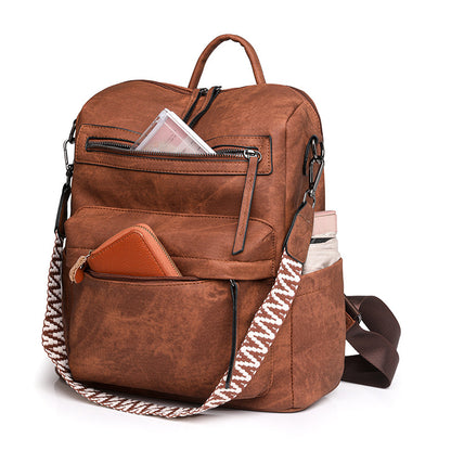 brown​ pu shoulder backpack,women,side