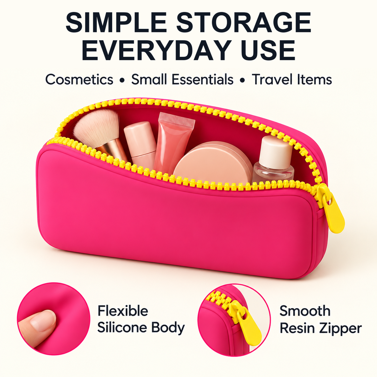 open silicone makeup bag holding makeup brush cosmetic tubes compact and small travel bottles