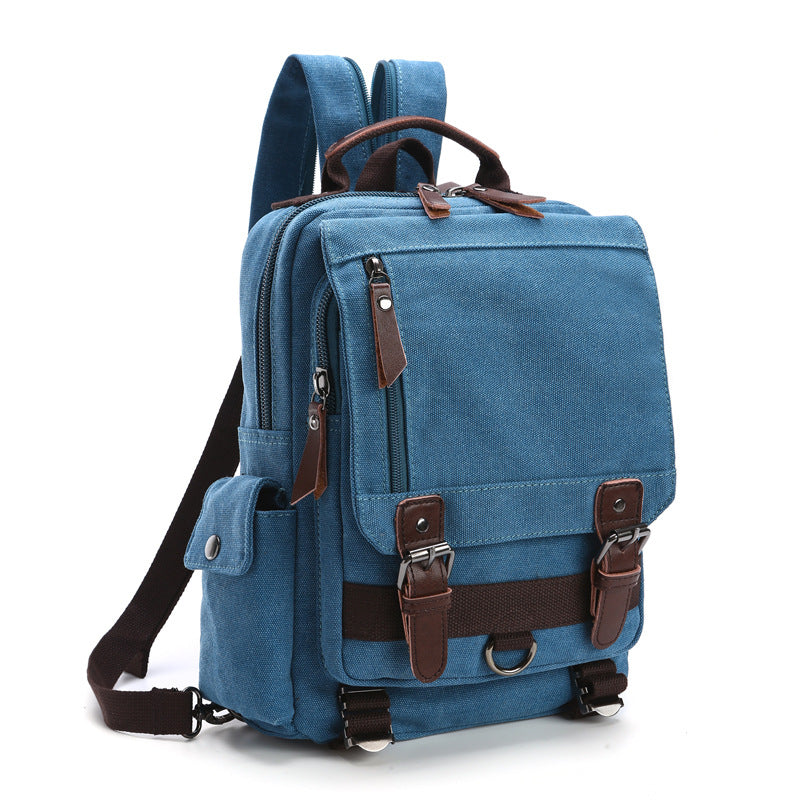 sky blue canvas rucksack backpack for travel and daily commuting