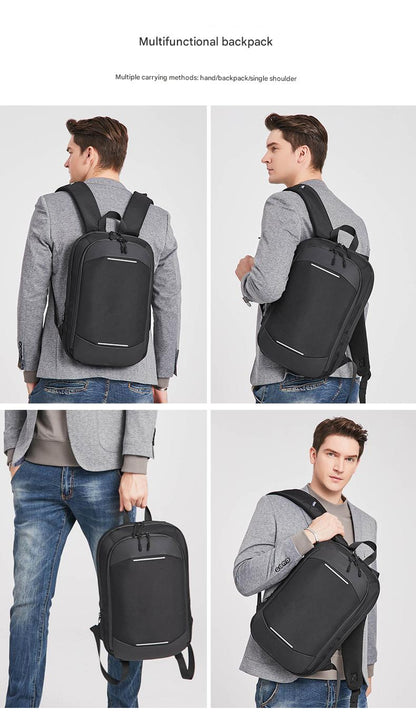 black fanlosn expandable slim laptop backpack,custom,model display 02
