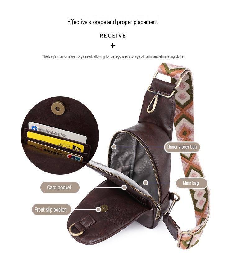 open pu small crossbody bag showing front card slots slip pocket main storage compartment and inner zipper pocket