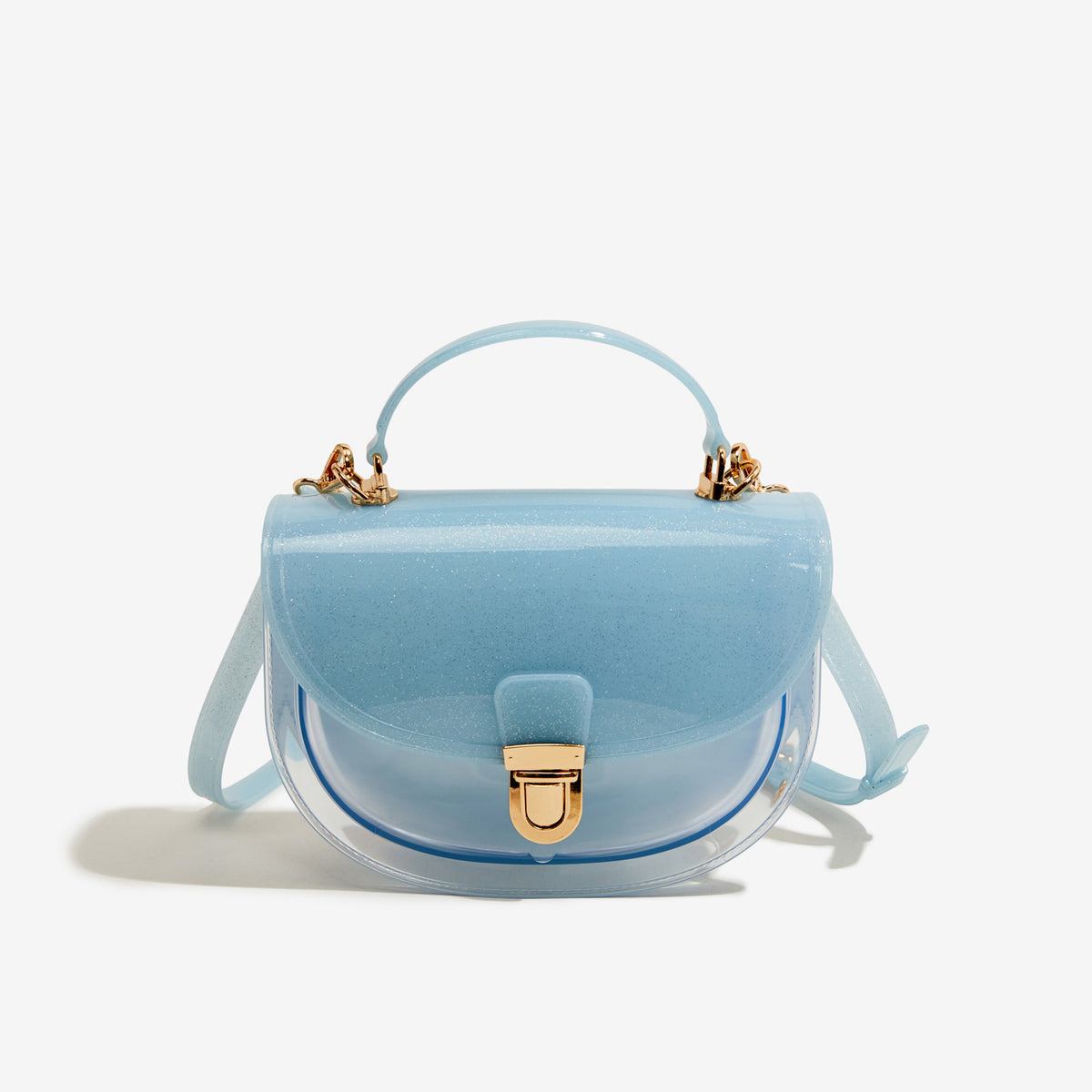 shining blue pvc small jelly bag,women,front