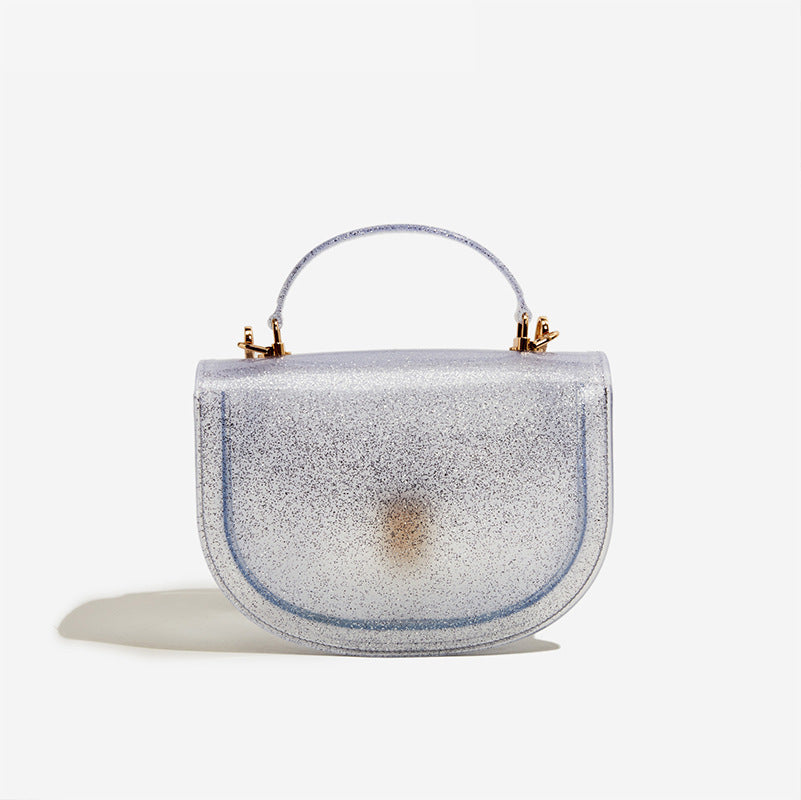 shining silver pvc small jelly bag,women,back