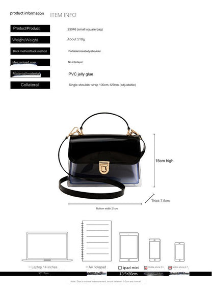 black pvc small jelly square bag,women,dimensions