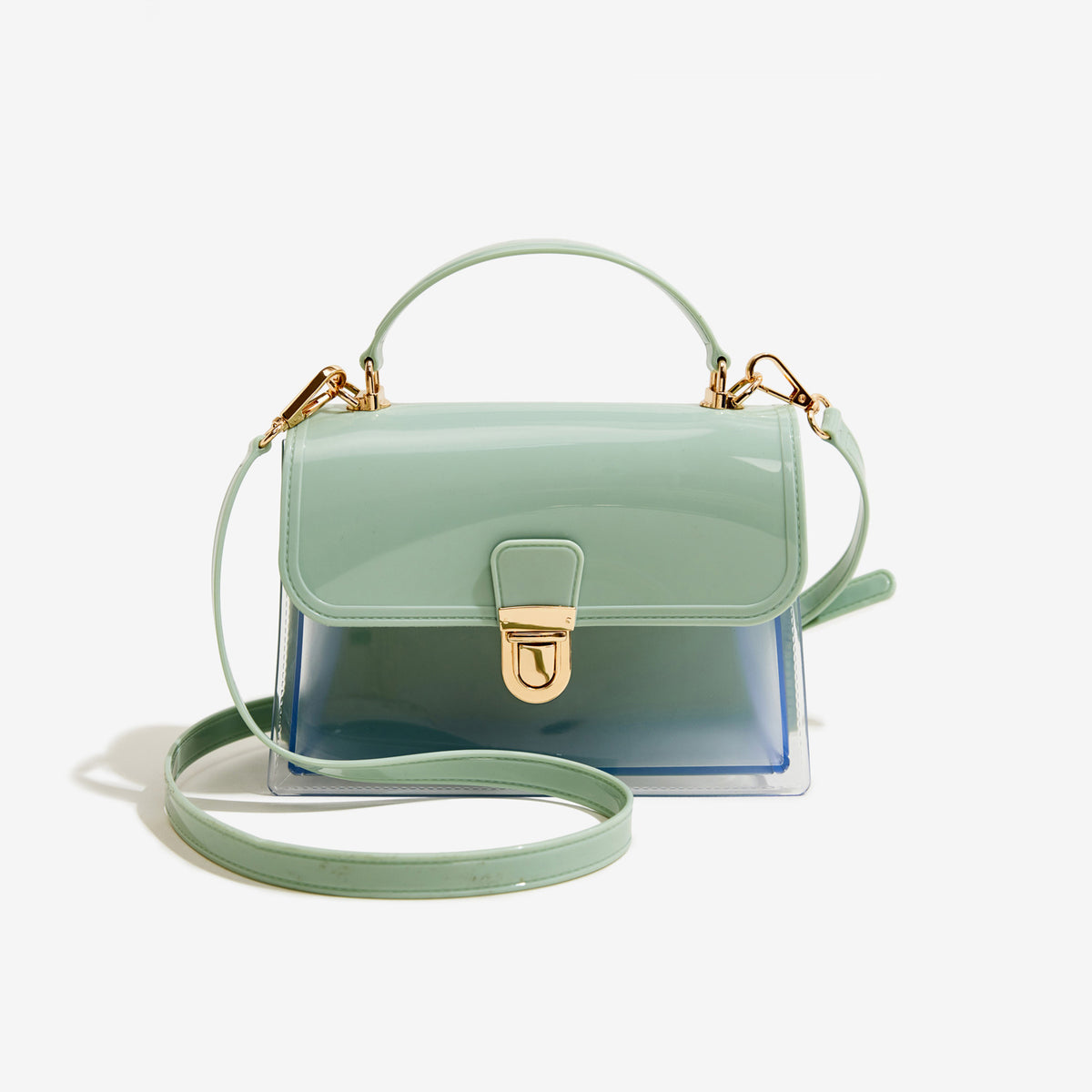 light green pvc small jelly square bag,women,front
