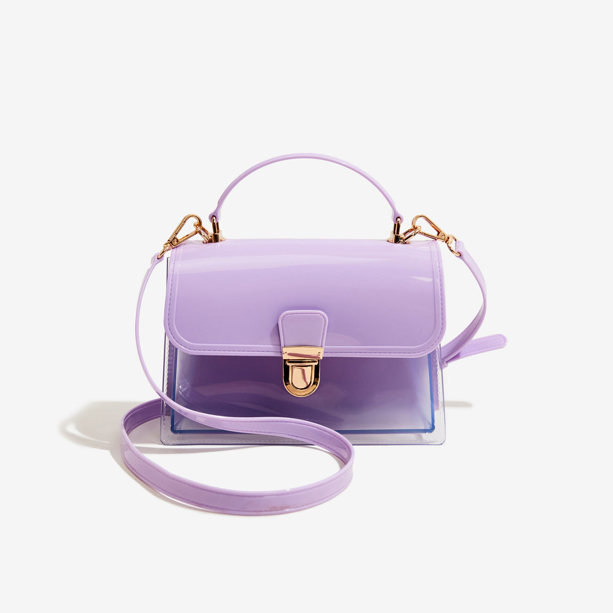 purple pvc small jelly square bag,women,front