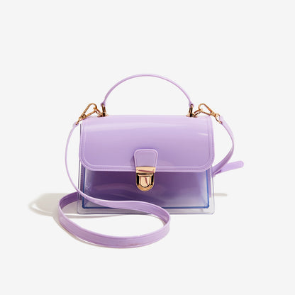 purple pvc small jelly square bag,women,front