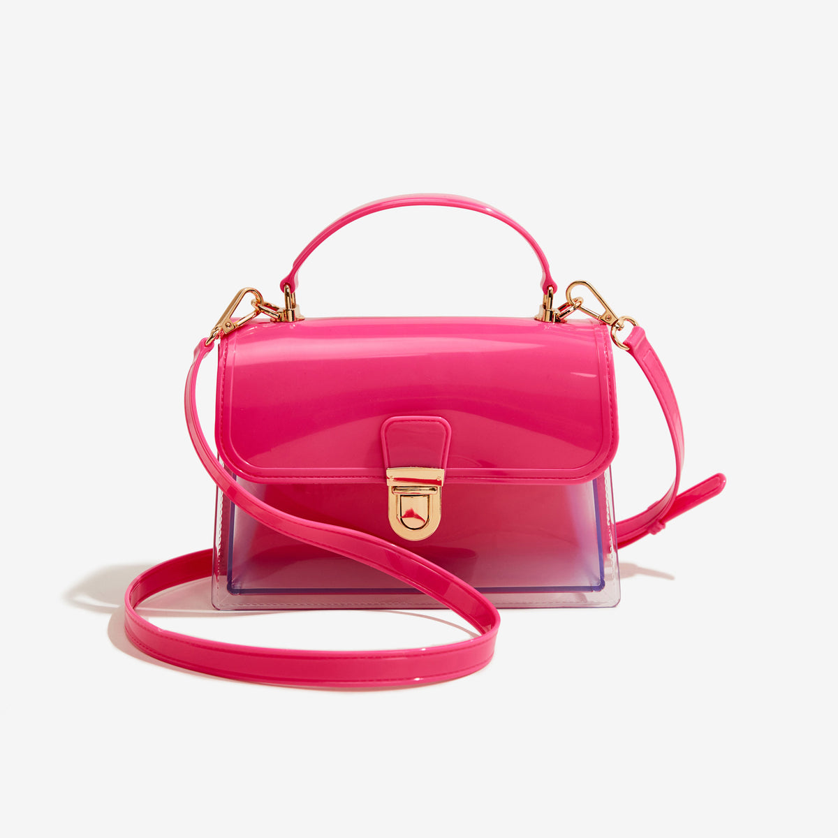 rose red pvc small jelly square bag,women,front