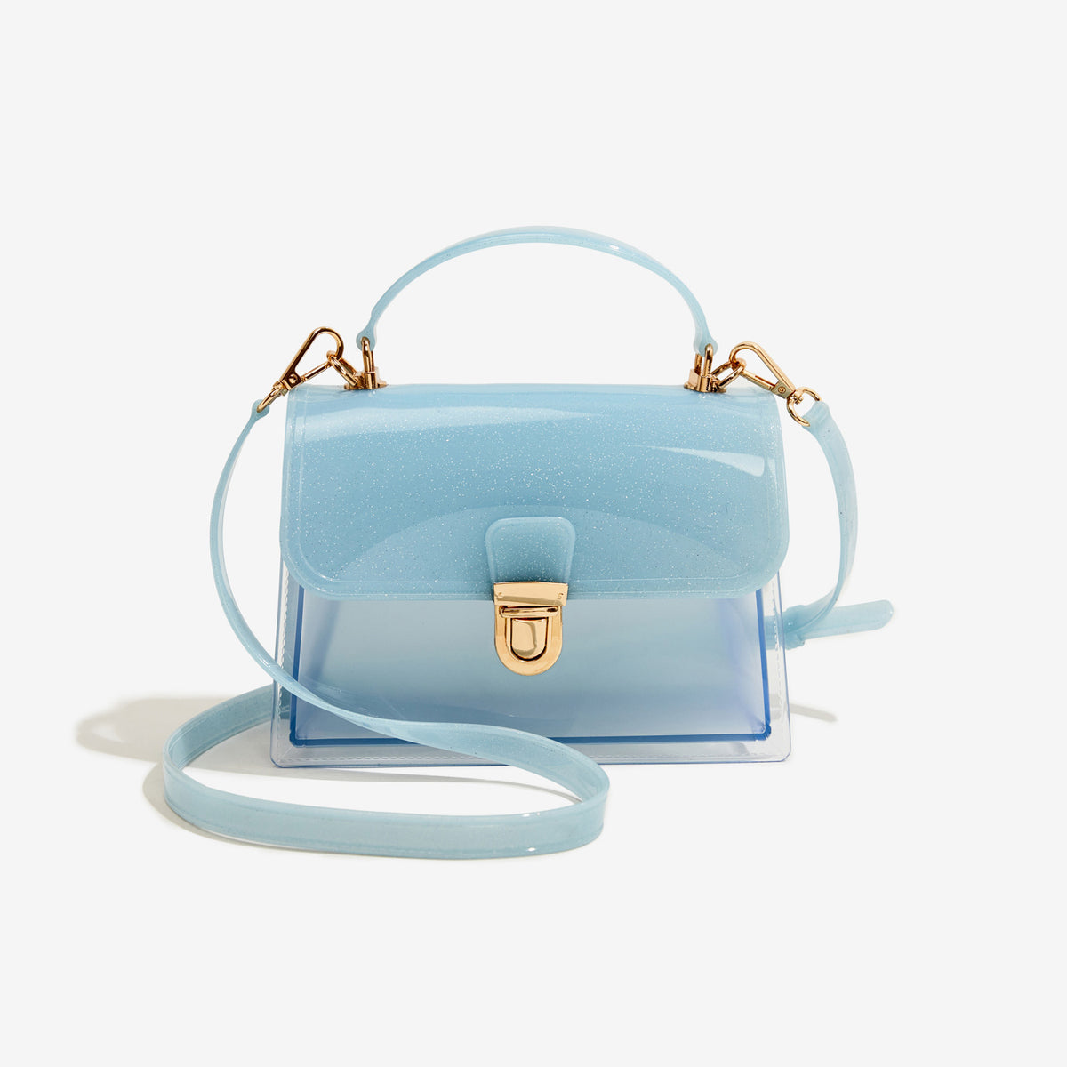 shining blue pvc small jelly square bag,women,front