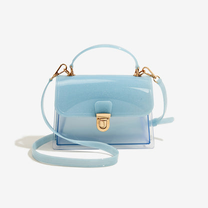 shining blue pvc small jelly square bag,women,front