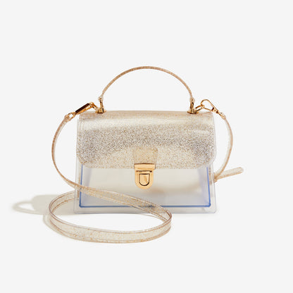 shining gold pvc small jelly square bag,women,front