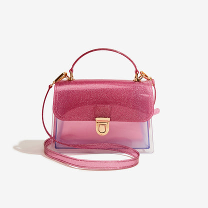 shining red pvc small jelly square bag,women,front