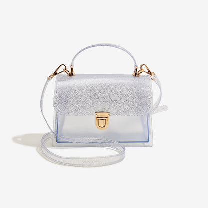 shining silver pvc small jelly square bag,women,front