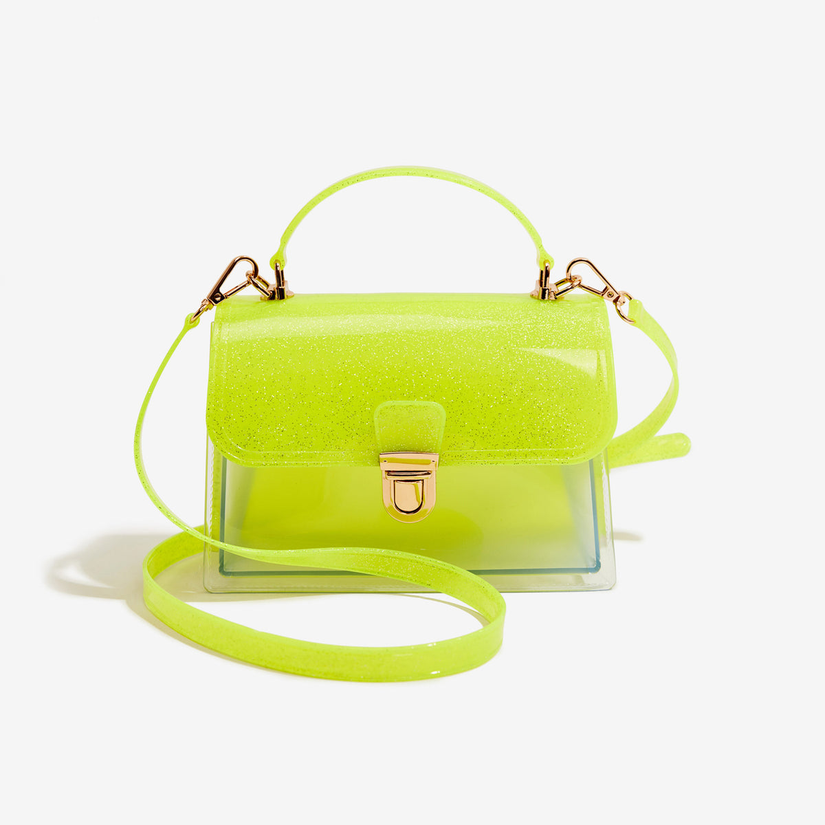shining yellow pvc small jelly square bag,women,front