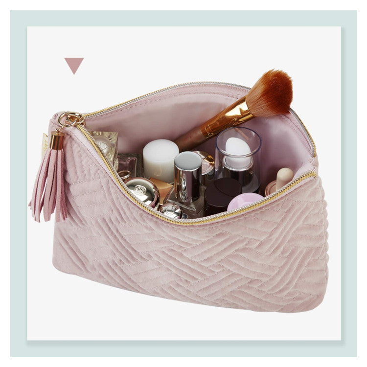 small velvet makeup bag with cosmetics storage compartment