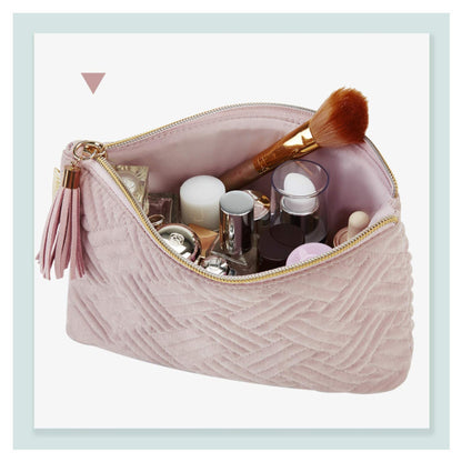 small velvet makeup bag with cosmetics storage compartment