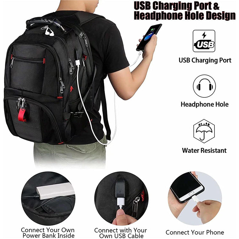 smart backpack with usb charging port and headphone hole design