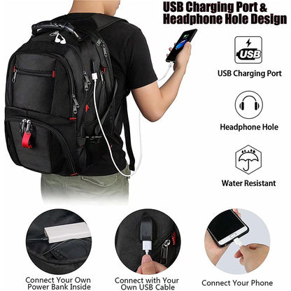smart backpack with usb charging port and headphone hole design