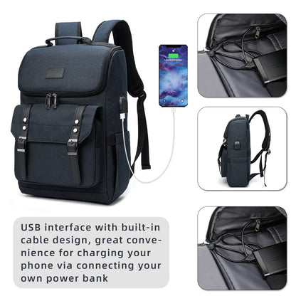 smart backpack USB interface with built-in cable for connecting an internal power bank to a phone