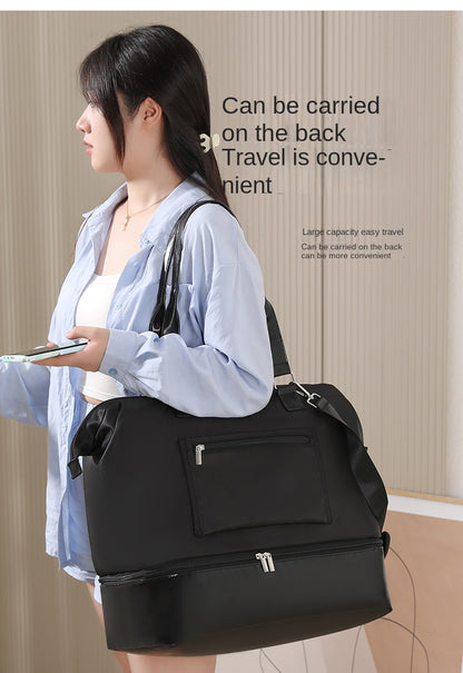 black nylon sneaker travel bag,women,model display