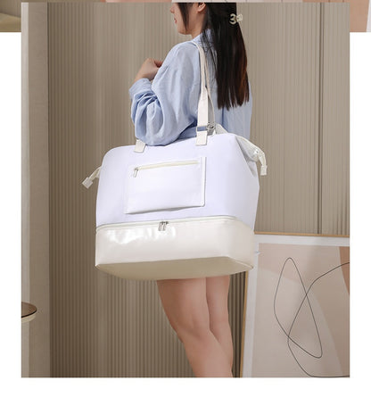 white nylon sneaker travel bag,women,model display