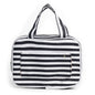 striped black makeup bag with quilted fabric for cosmetic storage