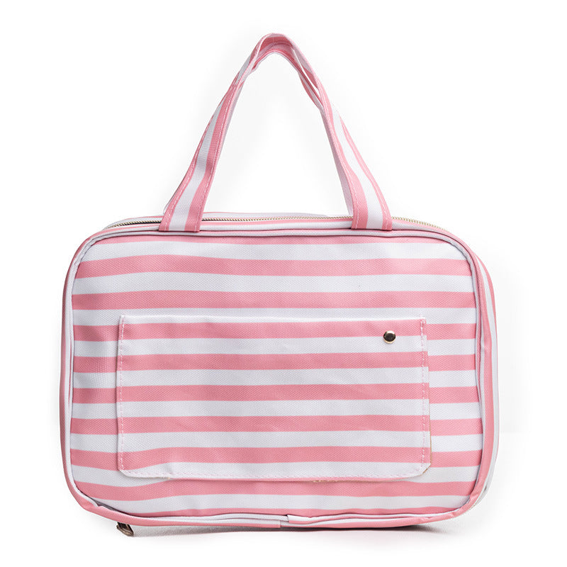 striped pink makeup bag with stylish quilted design