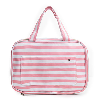 striped pink makeup bag with stylish quilted design