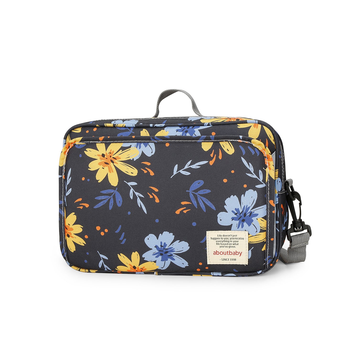 yellow flower print polyester stroller diaper bag,women,front