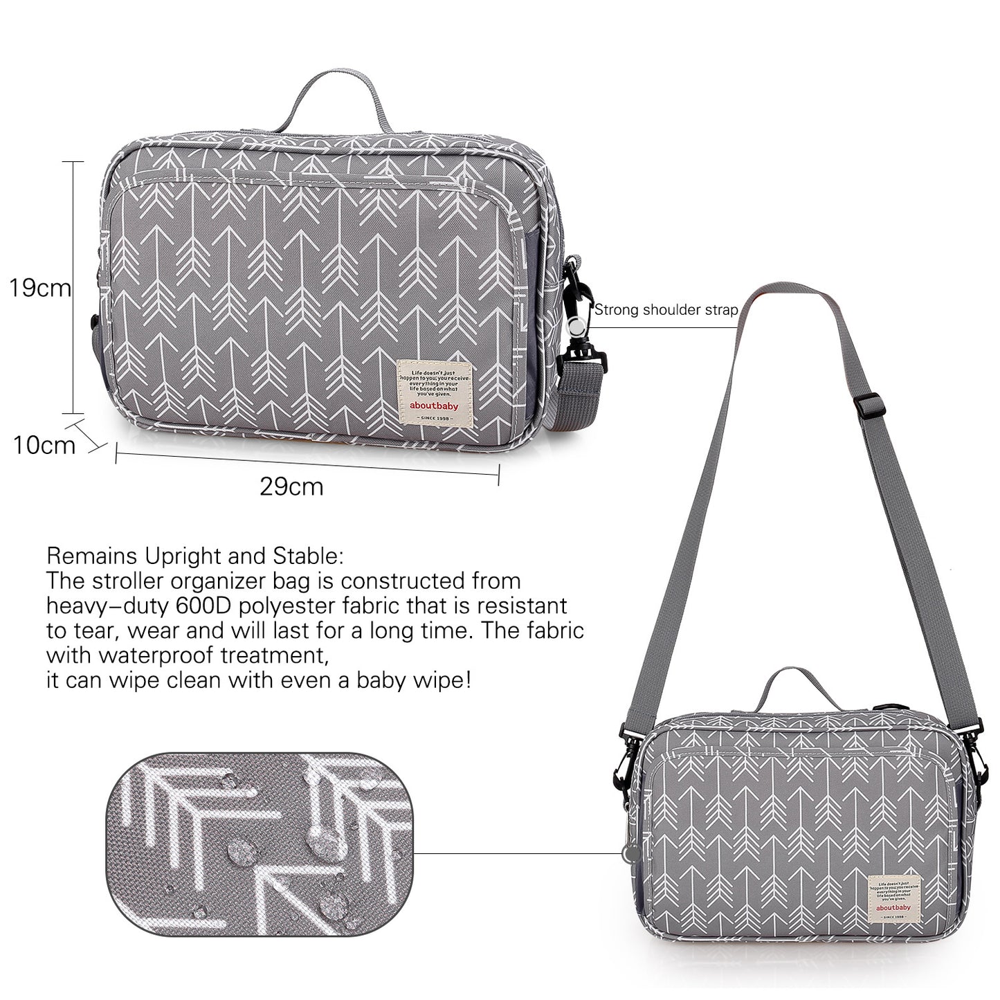 baby stroller organizer bag dimensions and adjustable shoulder strap