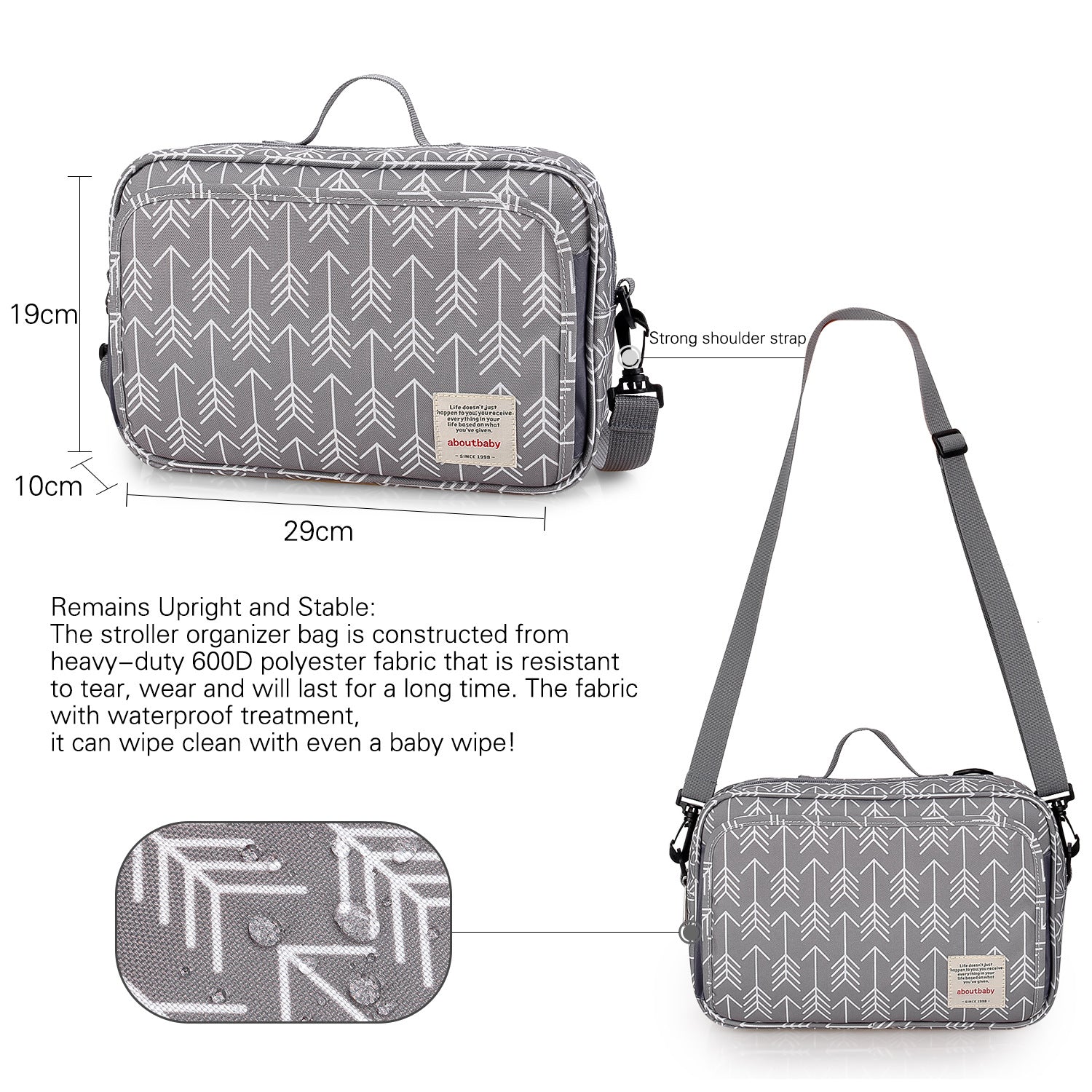 baby stroller organizer bag dimensions and adjustable shoulder strap