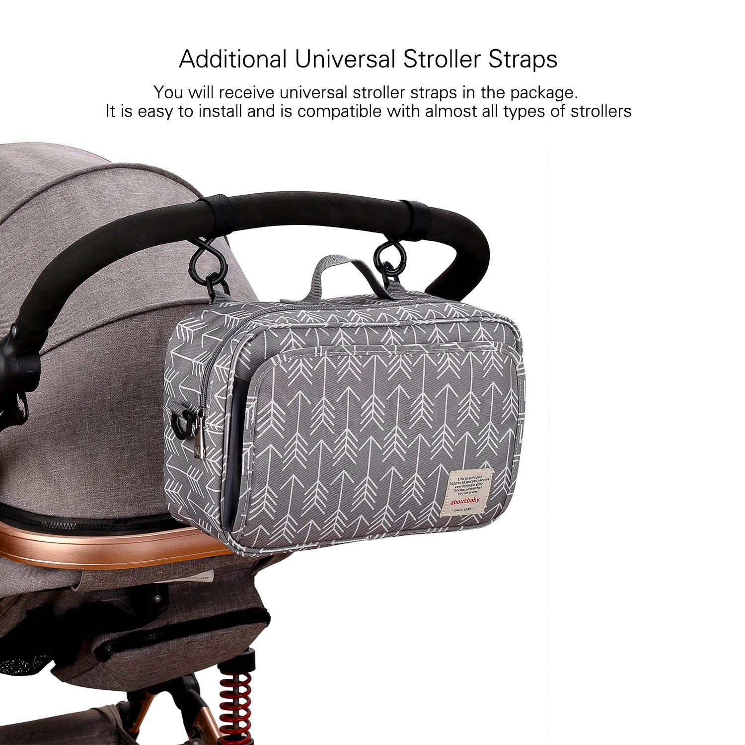 waterproof stroller organizer attached to baby stroller