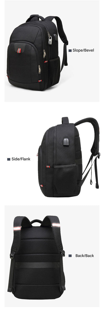 structured work pack shown from front, side and rear with mesh pockets, padded straps and trolley sleeve