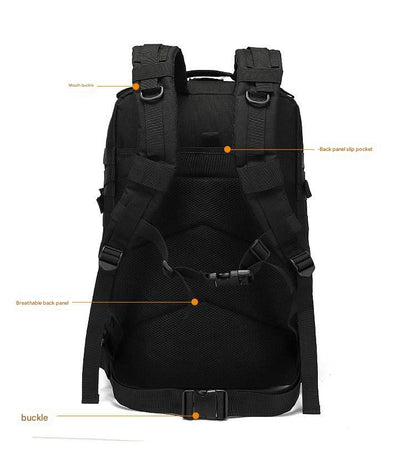 tactical backpack back structure with molle webbing buckles patch panel and cord zipper pulls
