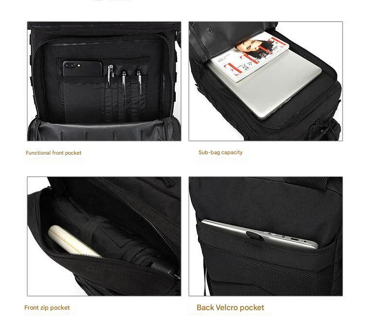 tactical backpack organizer pockets with device storage front zip pocket and rear pocket