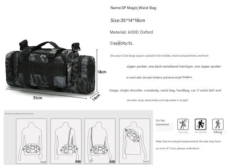 python pattern black polyester tactical sling bag,custom,dimensions