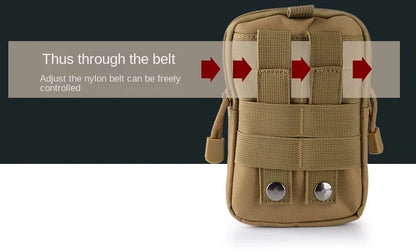 tactical waist bag rear belt loop system showing how a belt passes through the webbing straps with snap fasteners