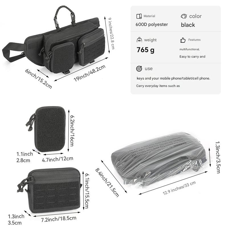 black polyester tactical waist pack,custom,dimensions