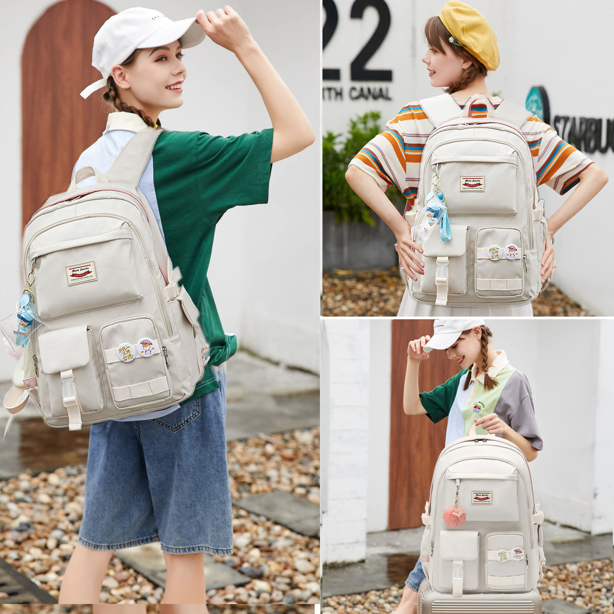 school backpack for teen girls shown as a daily campus bag with organized student storage