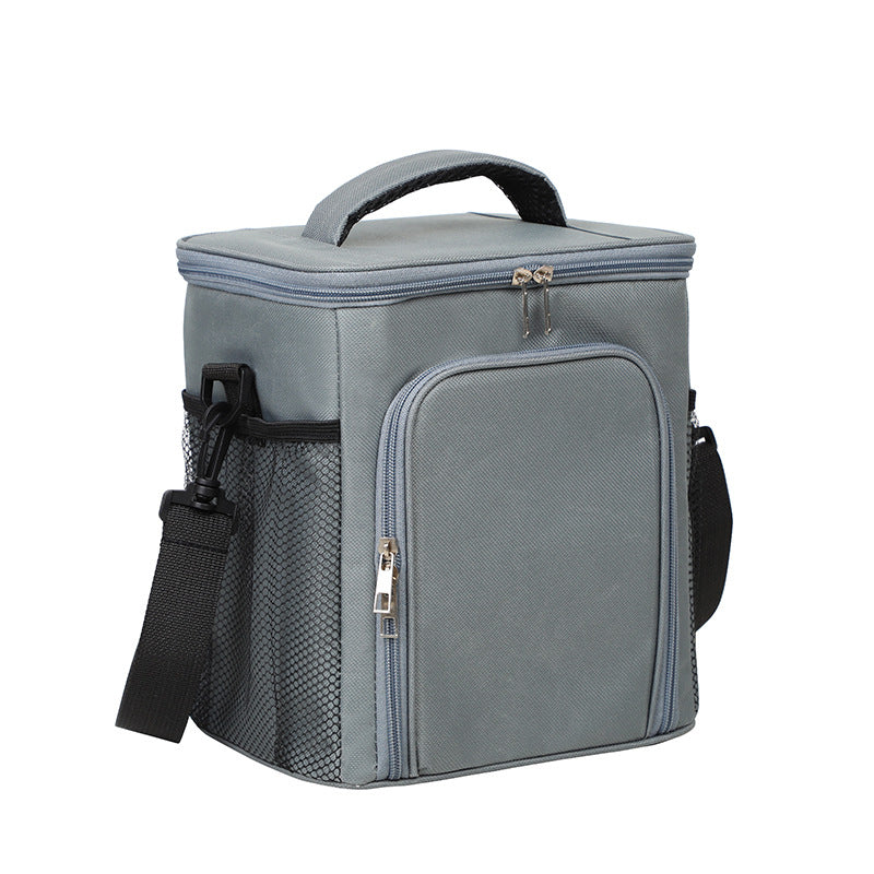 gray ice pack thermal lunch bag,front fastening,front