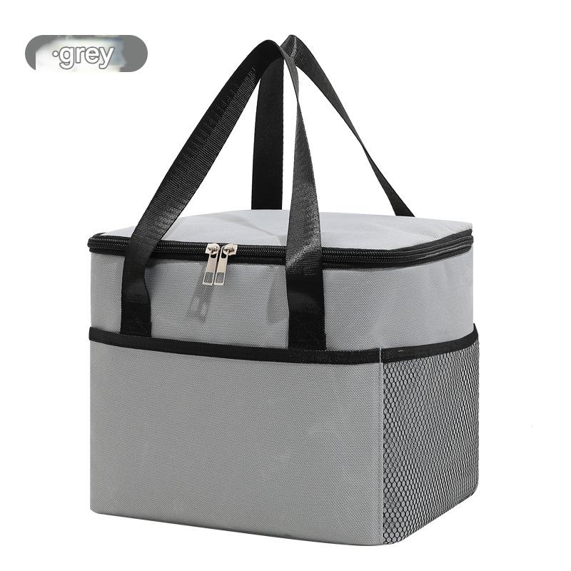 gray ice pack thermal lunch bag,square portable,front