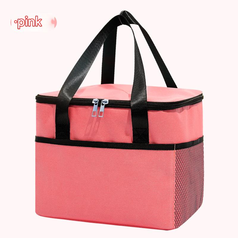 pink ice pack thermal lunch bag,square portable,front