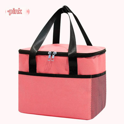 pink ice pack thermal lunch bag,square portable,front