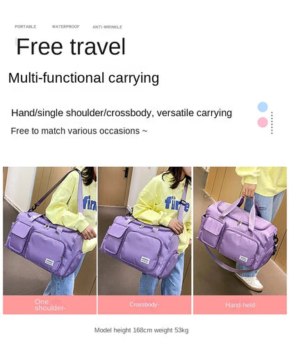 womens travel bag shown as hand carry single shoulder and crossbody bag