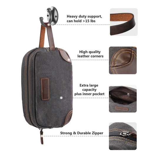 dark gray canvas toiletry bag portable,men,detail