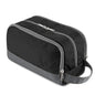 black waterproof cosmetic bag front view with zipper and carry handle