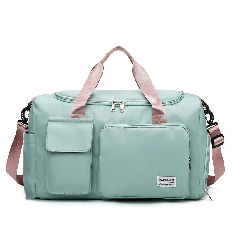 pink with green oxford training travel bag,women,front