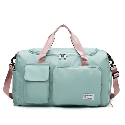 pink with green oxford training travel bag,women,front