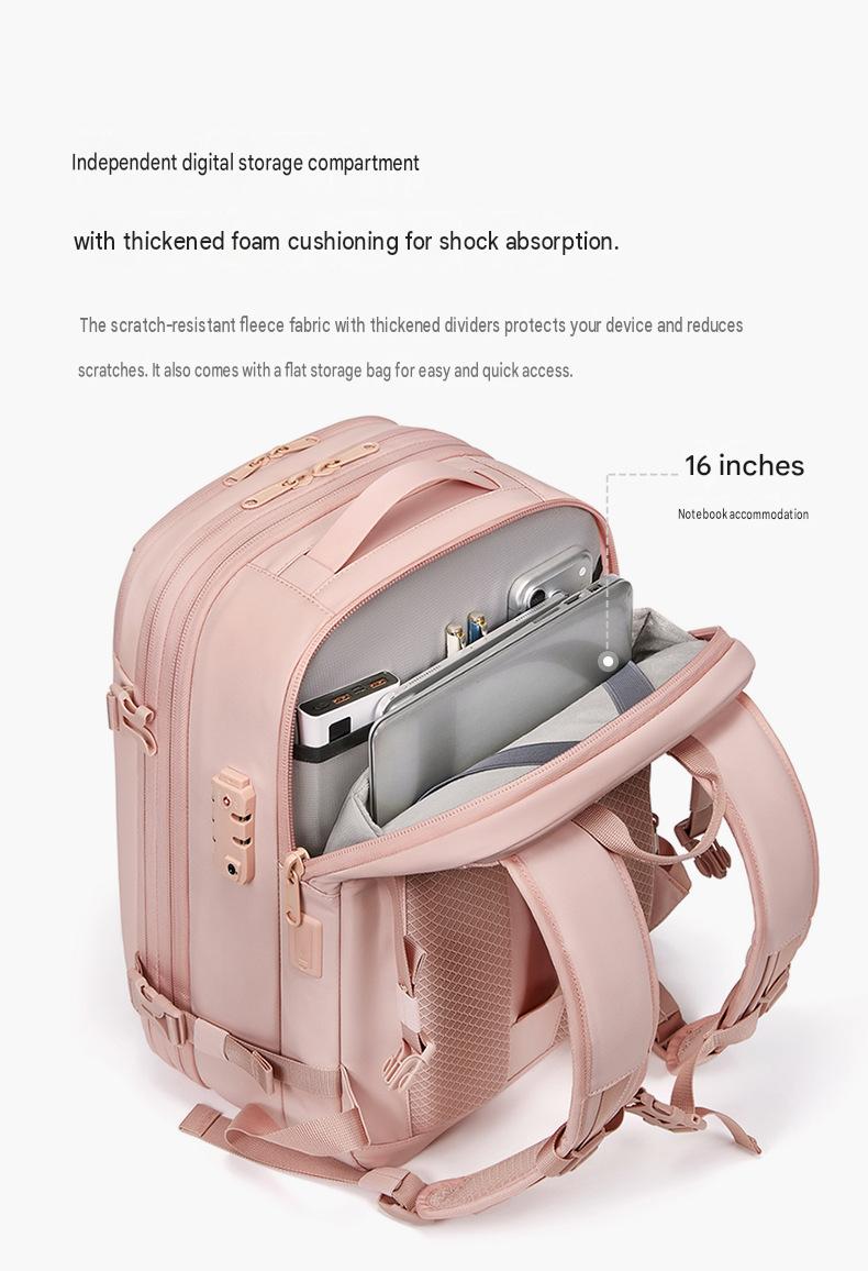 travel backpack with padded 16-inch laptop compartment thickened divider and separate electronics storage