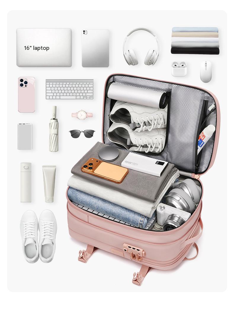 travel backpack packing capacity for 16-inch laptop clothing shoes camera electronics and travel essentials